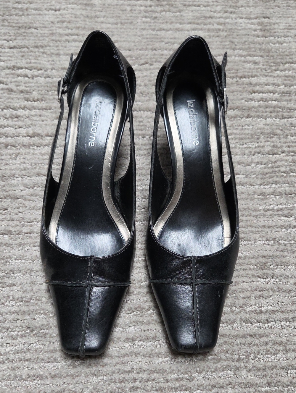 Liz Claiborne Black Leather Slingback Pumps with Square Toe